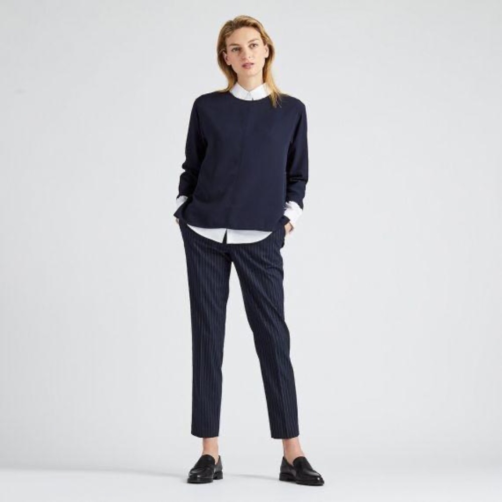 Uniqlo Navy Pinstripe Ankle Cropped Pants